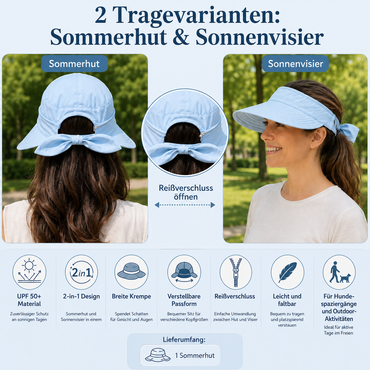 UPF 50+ UV Sommerhut Damen faltbar für Hundespaziergänge | Jovrix