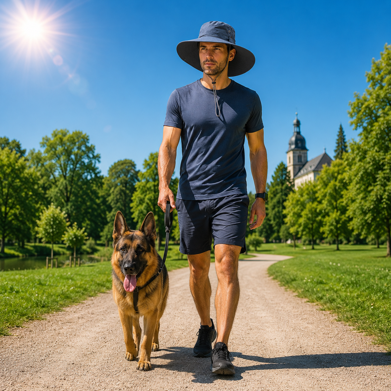 UPF 50+ UV Sommerhut fuer Hundespaziergaenge | Montvero