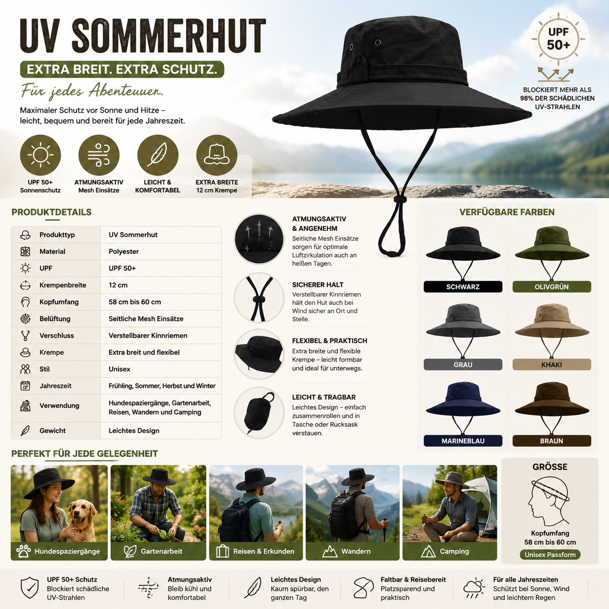 UPF 50+ UV Sommerhut für Hundespaziergänge  Montvero