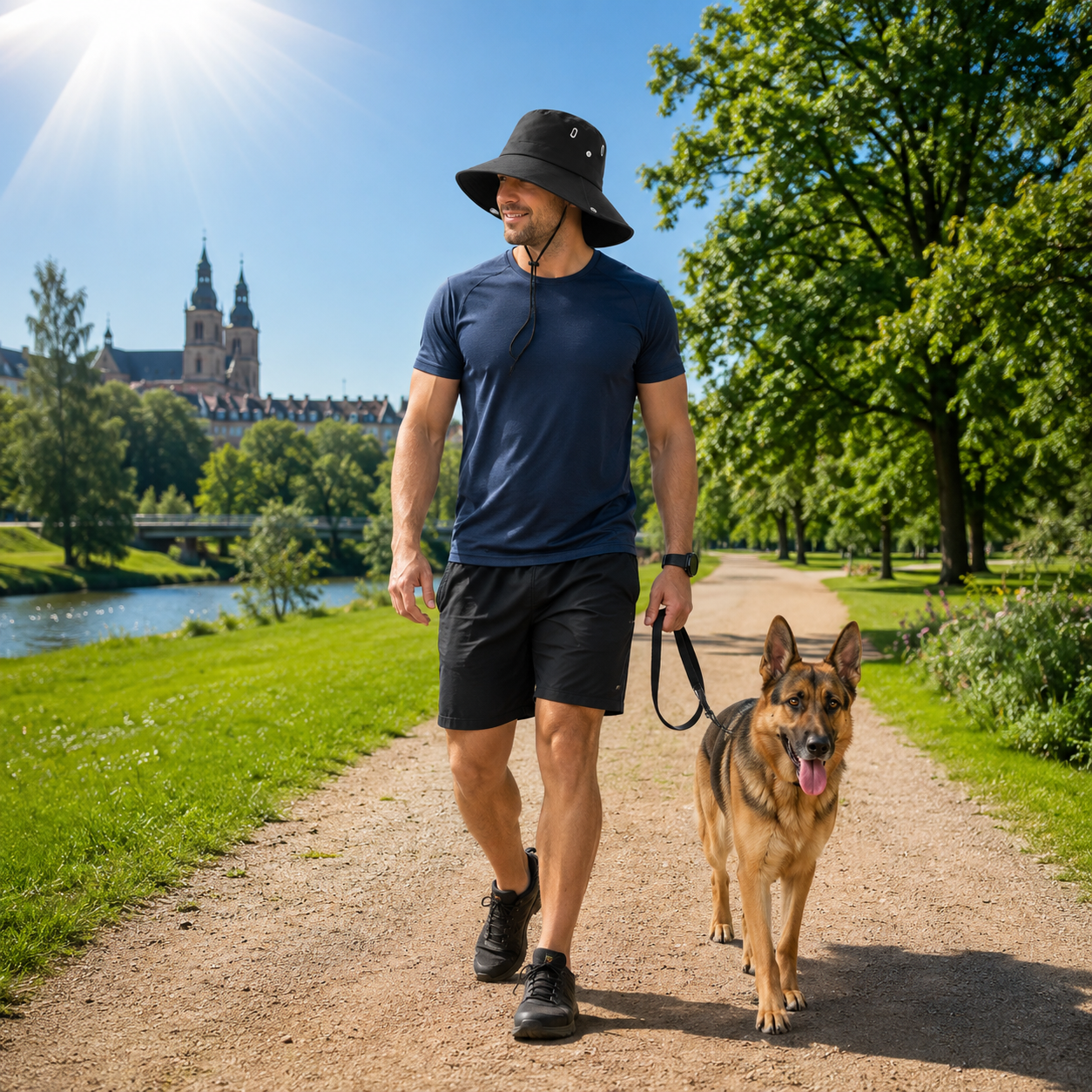 UV Sommerhut UPF 50+ fuer Gassirunden mit dem Hund | Solvexa