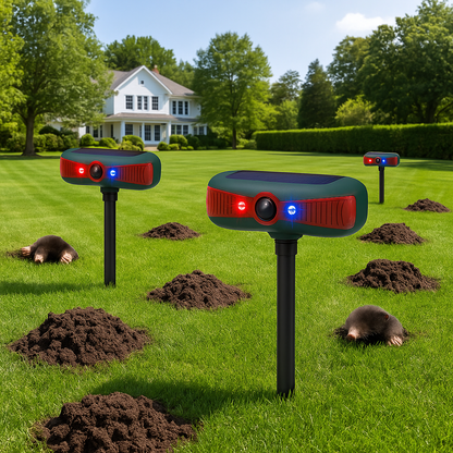 Ultraschall Maulwurfschreck mit Solarpanel und Tonalarm | Redfox