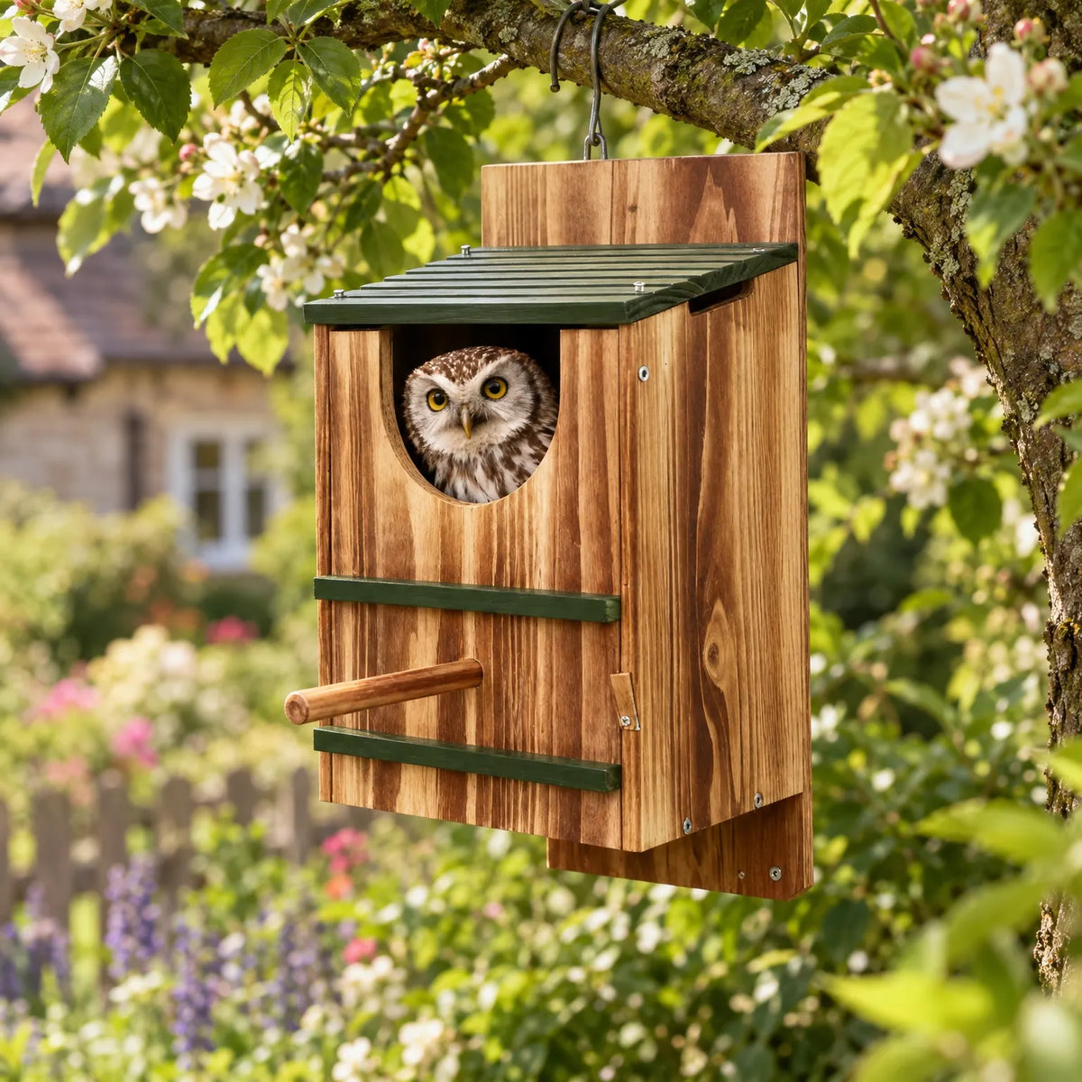 Vogelhaus Mit Sitzstange Und Schrägdach