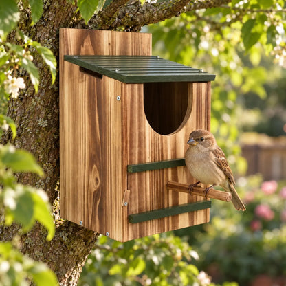 Vogelhaus Mit Sitzstange Und Schrägdach