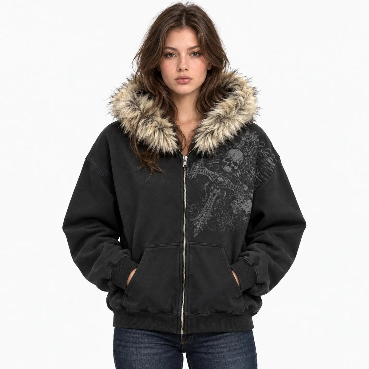 Zip-Hoodie Mit Großer Kapuze