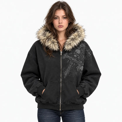Zip-Hoodie Mit Großer Kapuze