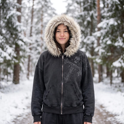 Zip-Hoodie Mit Großer Kapuze