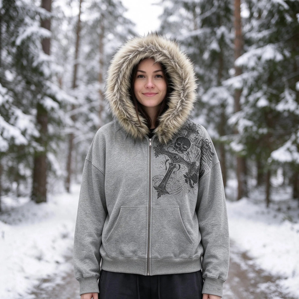 Zip-Hoodie Mit Großer Kapuze